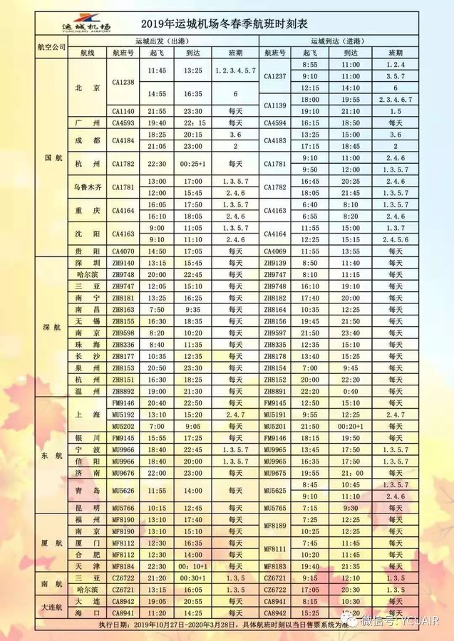 运城机场最新时刻表，探索自然美景之旅，寻找内心平静之旅